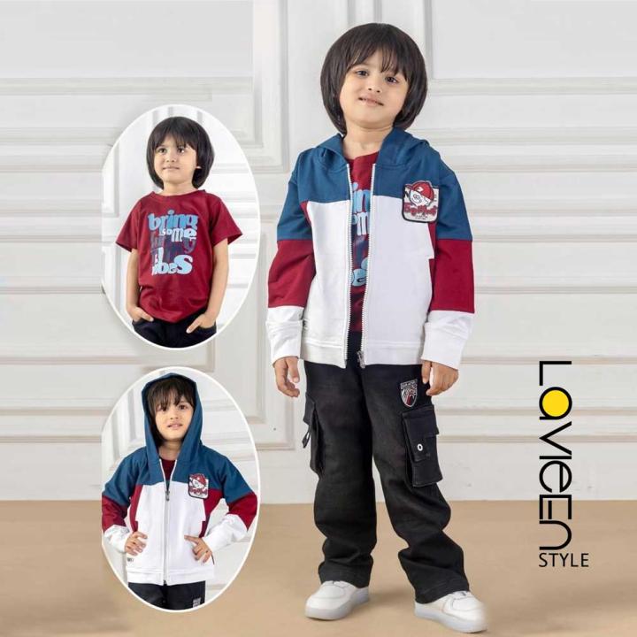 Boys Funky Vibes 3-Piece Multi-Color Hoodie & Cargo Set