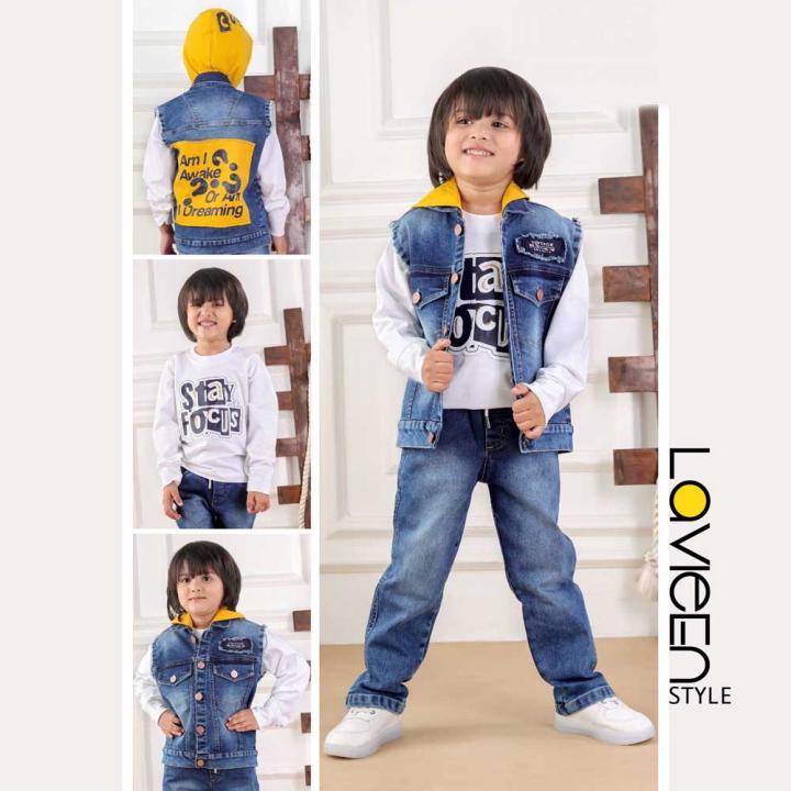 Boys Urban Legend, 3-Piece Denim Jacket & Hoodie Set