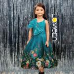 Indo-Western Lehenga Choli, Teal Blue with Multi-color Floral Prints, Premium Silk