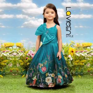 Indo-Western Lehenga Choli, Teal Blue with Multi-color Floral Prints, Premium Silk