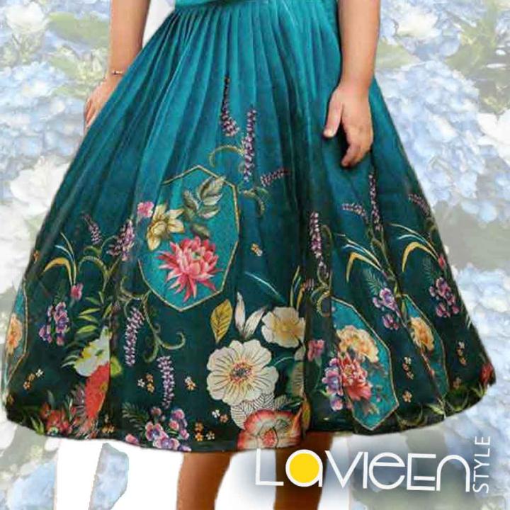 Indo-Western Lehenga Choli, Teal Blue with Multi-color Floral Prints, Premium Silk