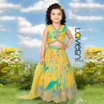 Indo-Western Lehenga Choli, Yellow with Teal and Pink Floral Accents, Premium Silk