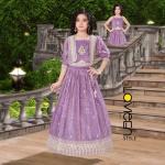 Indo-Western Three-Piece Jacket, Crop Top, and Lehenga Set, Onion Pink, Soft Silk