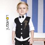 Young Gentleman’s Premium 3-Piece Formal Set with Embellished Waistcoat, Wine Black & White